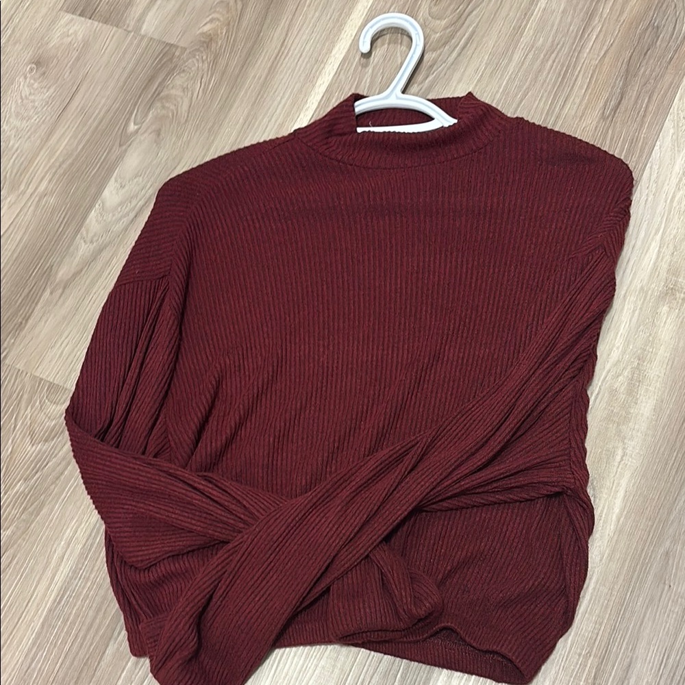 Burgundy Ribbed Knit Sweater